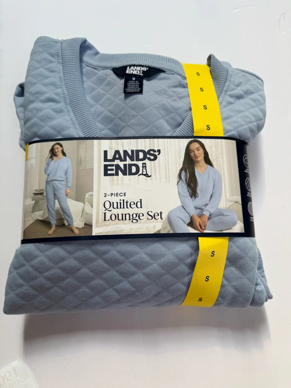 Lands' End 2-Piece Quilted Lounge Set Women's Regular Size S Blue